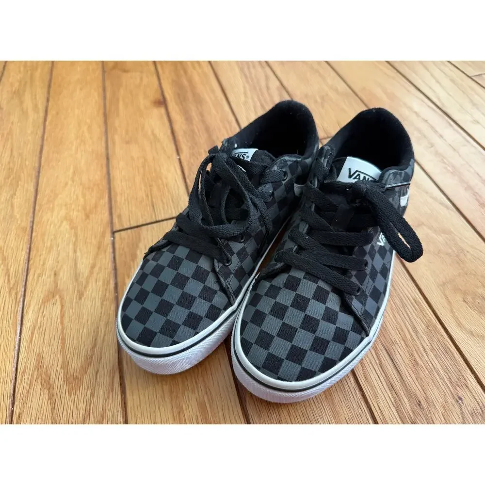 Vans Canvas Seldan Kids Youth Size 3 Black Grey Checkered Low Top Skate Shoes
